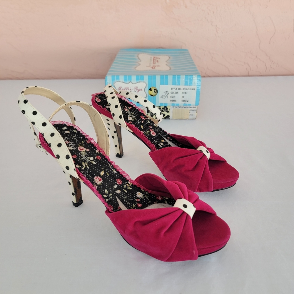 Bettie Page Hot Pink Retro Heels Pumps Shoes